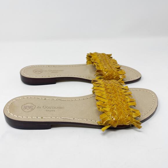 Da Costanzo Capri Womens Size 38 Yellow Fringe Flat Sandals Leather Open Toe - Picture 3 of 10